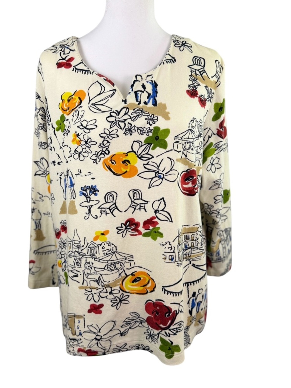 Graff by UM Co. Artistic Floral Cotton Tunic Top L Colorful Sketch Print Boho